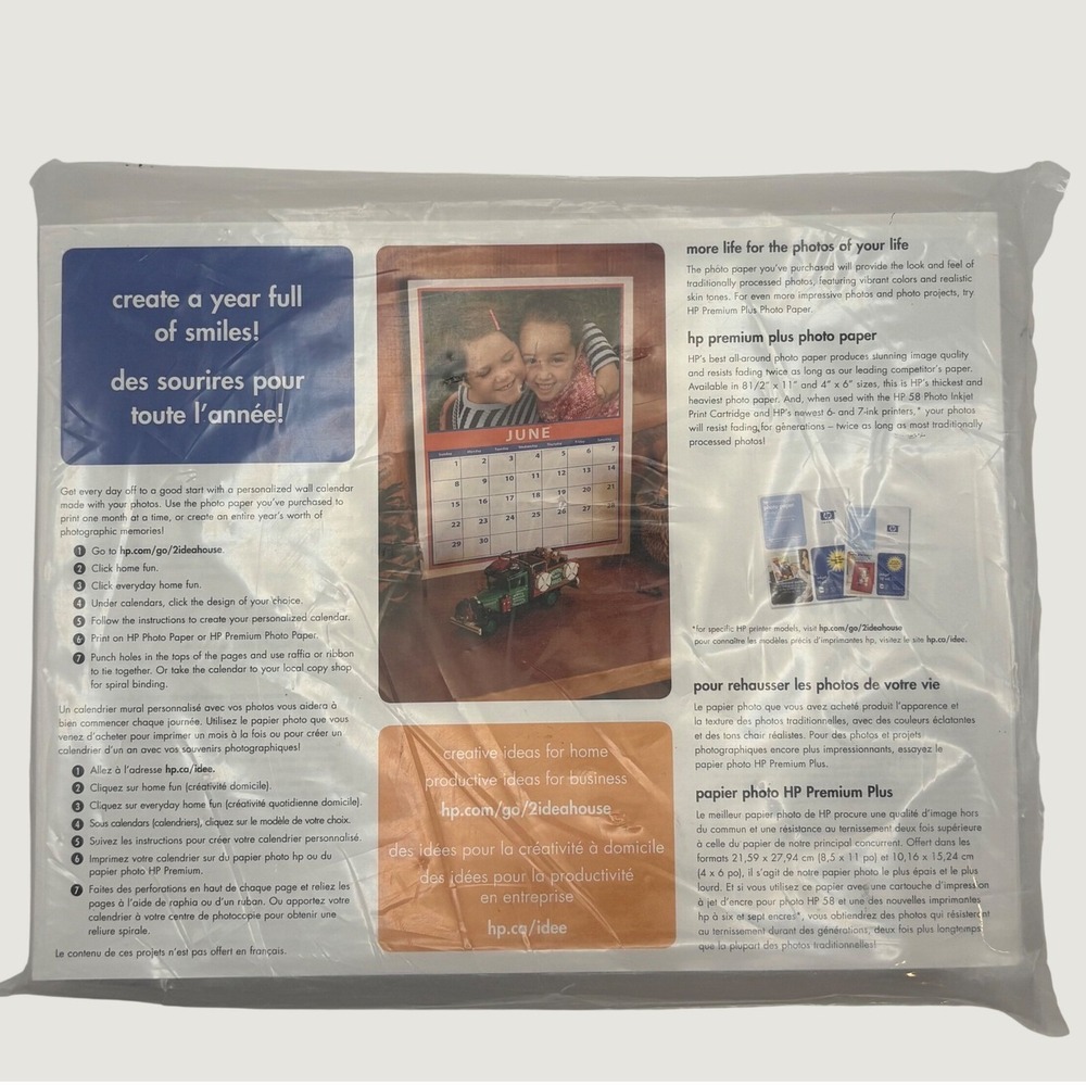HP Premium Plus Photo Paper Glossy 8.5x11 Letter Size Calendar Project Kit Pack